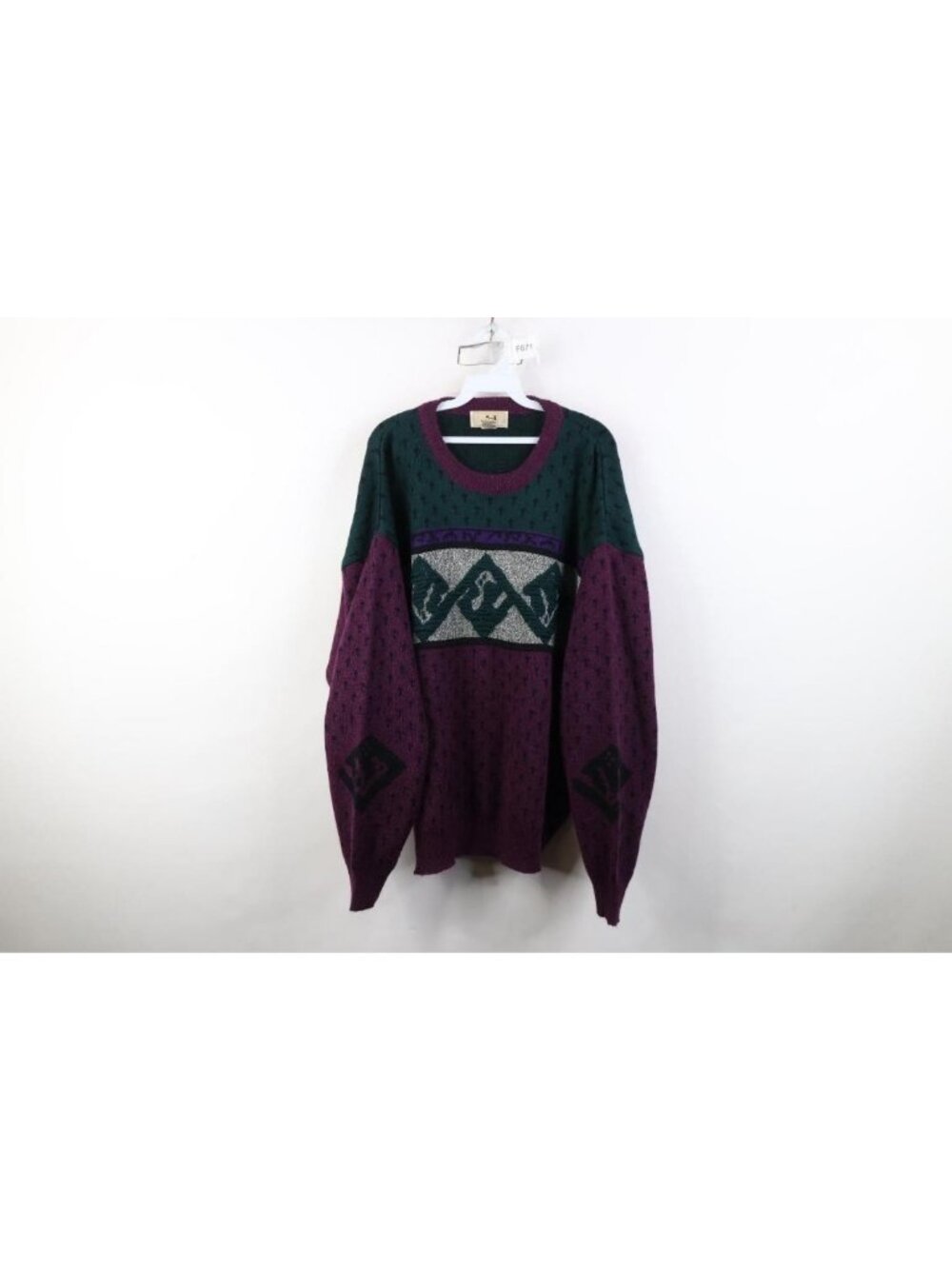 Vintage 90s Streetwear Mens XL Abstract Geometric Cross Knit Crewneck Sweater